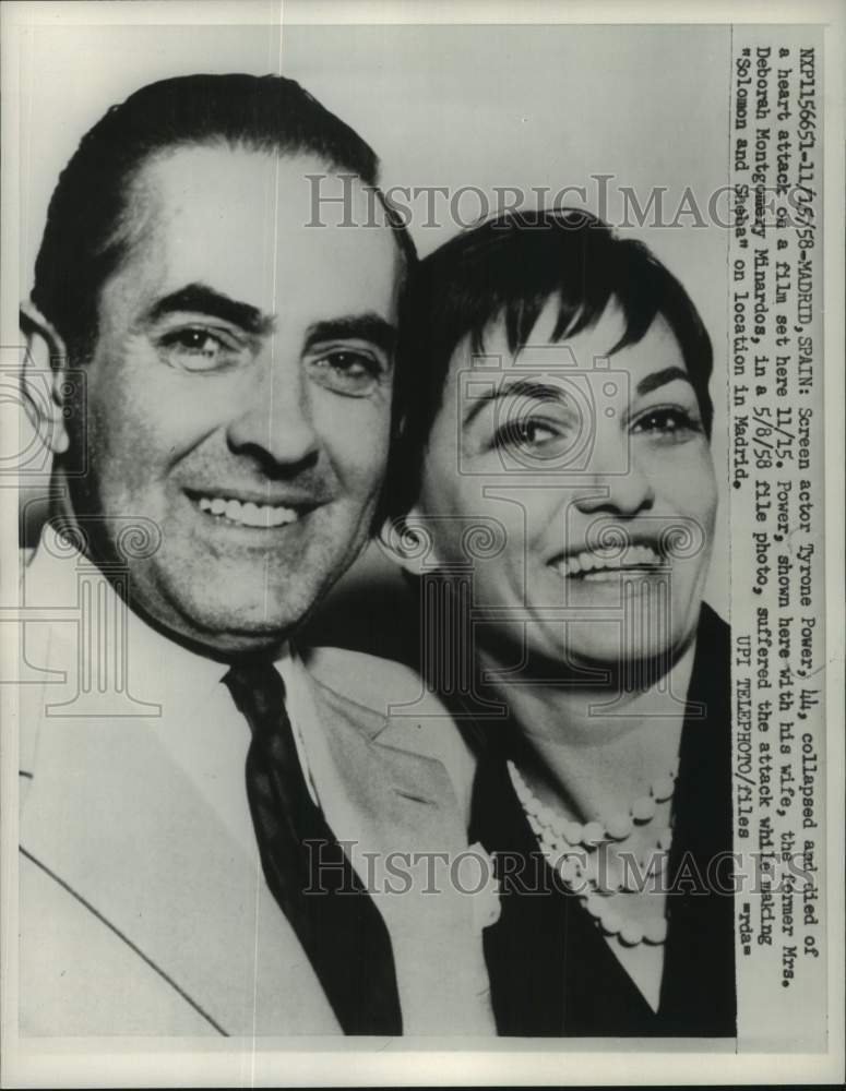 1958 Press Photo Actor Tyrone Power and Deborah Montgomery Minardos - mjc31961 - Historic Images