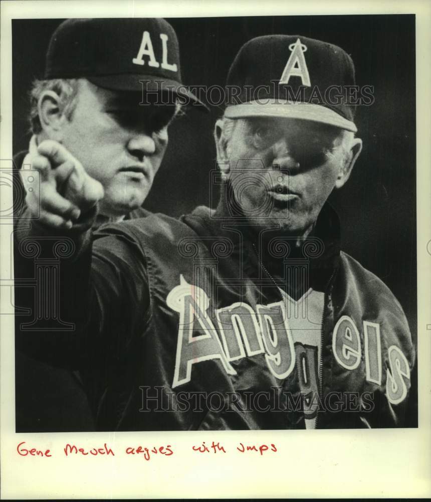 1982 Press Photo California Angels baseball manager Gene Mauch argues with umps - Historic Images