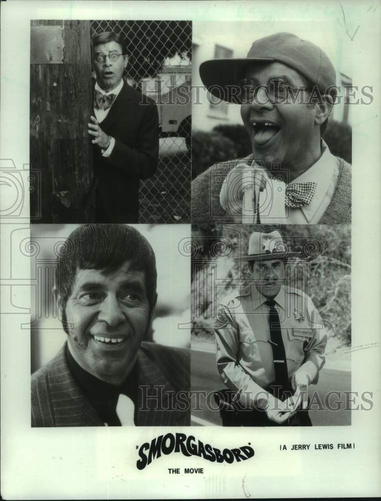 1982 Press Photo Jerry Lewis in four of his hilarious roles from &quot;Smorgasbord.&quot; - Historic Images