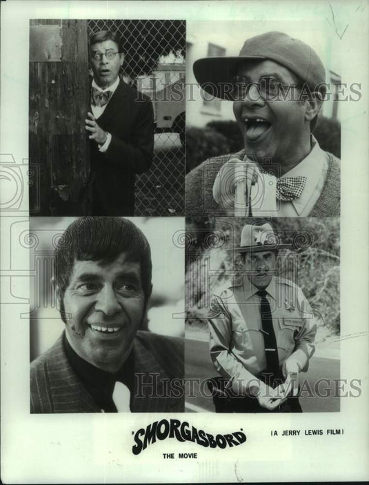 1982 Press Photo Jerry Lewis in four of his hilarious roles from "Smorgasbord." - Historic Images