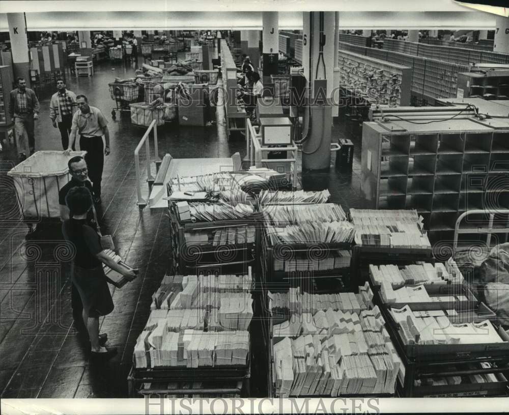 1968, Employees sort mail at new Post Office building in Milwaukee - Historic Images