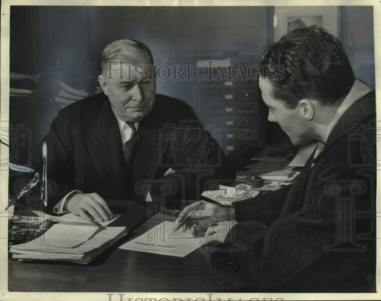 1940 Michael Cleary & Raymond Kiehl doing US Census paperwork - Historic Images