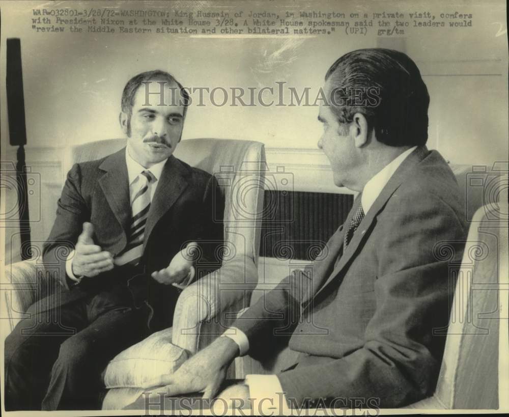 1972, King Hussein visiting with President Richard Nixon, Washington - Historic Images