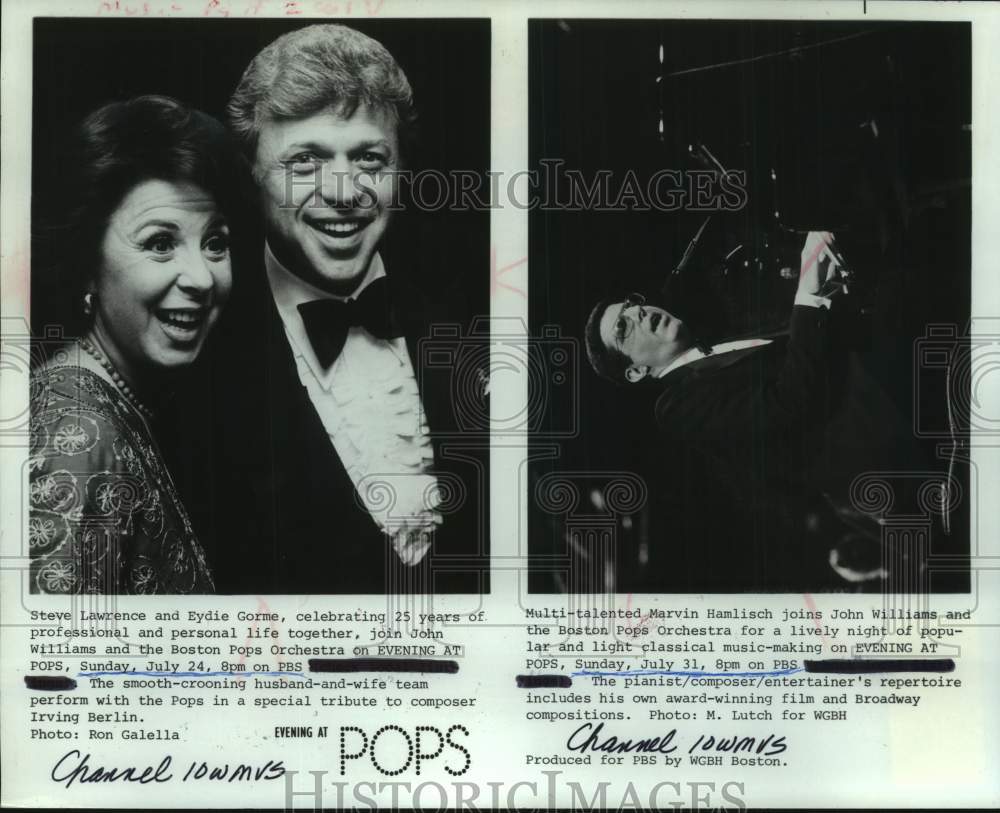 1983 Press Photo Eydie Gorme, Steve Lawrence, Marvin Hamlisch on Evening at POPS - Historic Images