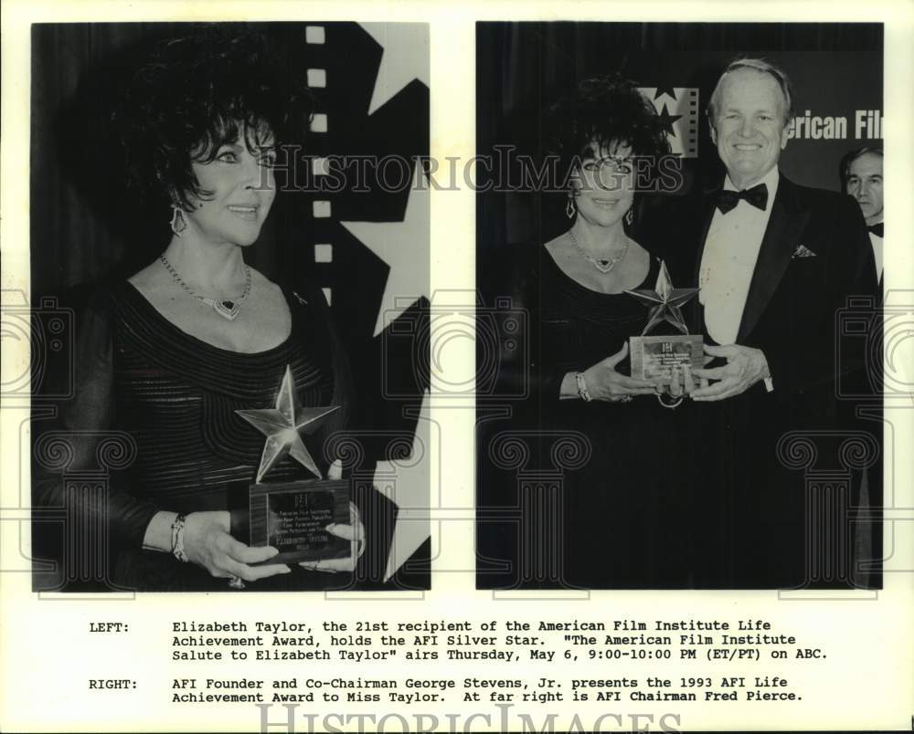1993 Press Photo Elizabeth Taylor with American Film Institute award &amp; other - Historic Images