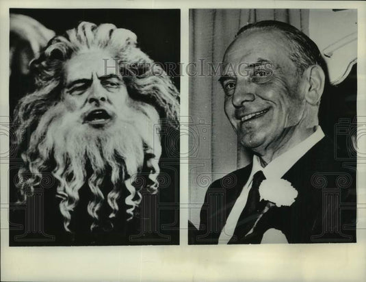 1962 Press Photo Actor Fredric March in costume in play "Gideon" and as himself.-Historic Images