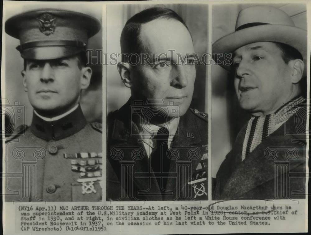 1951 Press Photo Three Stages of Life of Douglas MacArthur - mjc33115- Historic Images
