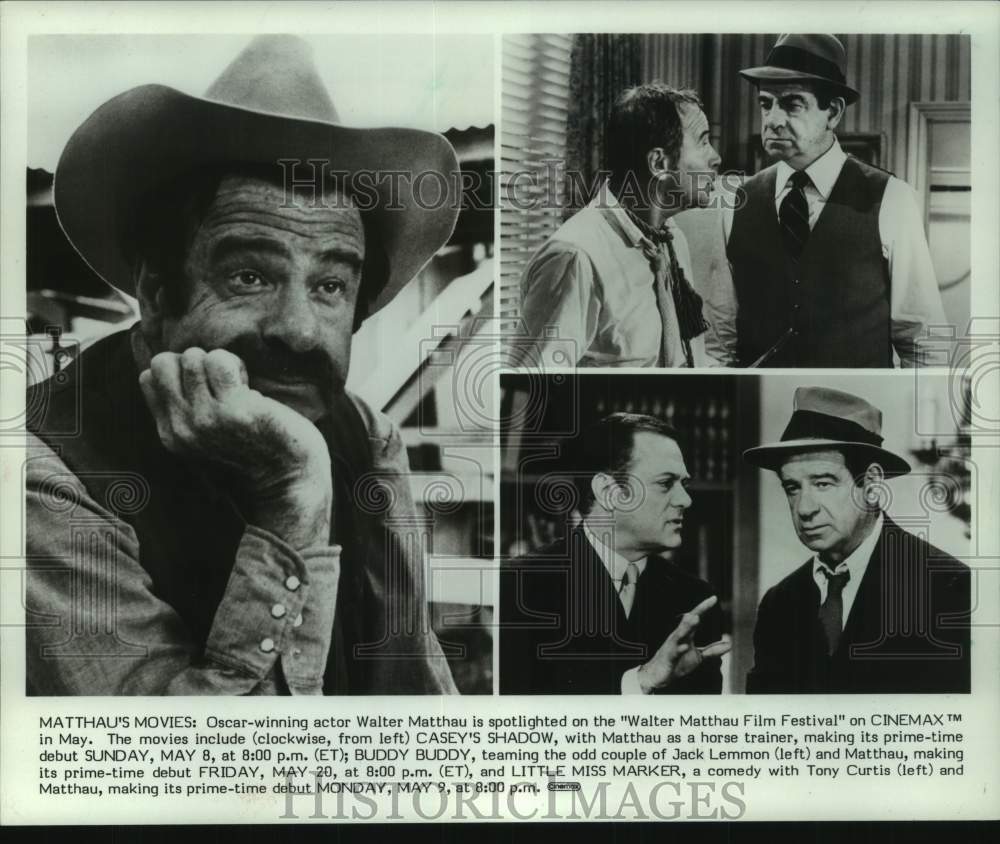 Walter Mathau Fish 1983 Collage of scenes of Walter Matthau's movies - Historic Images