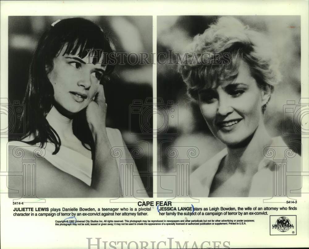 1992 Press Photo Juliette Lewis and Jessica Lange starring in "Cape Fear" - Historic Images