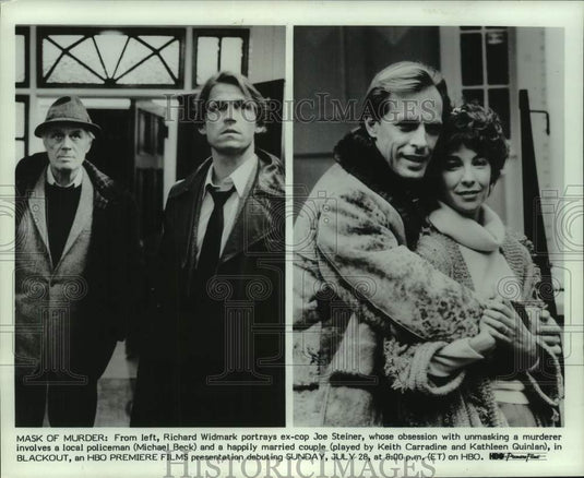 1985 Press Photo Richard Widmark and cast in scenes from "Blackout" on HBO - Historic Images
