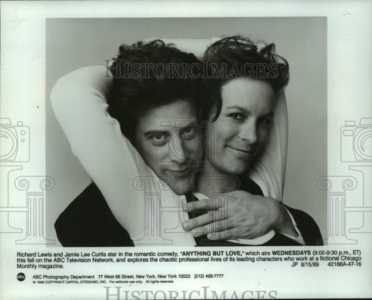 1989 Press Photo Richard Lewis & Jamie Lee Curtis in "Anything But Love" - Historic Images