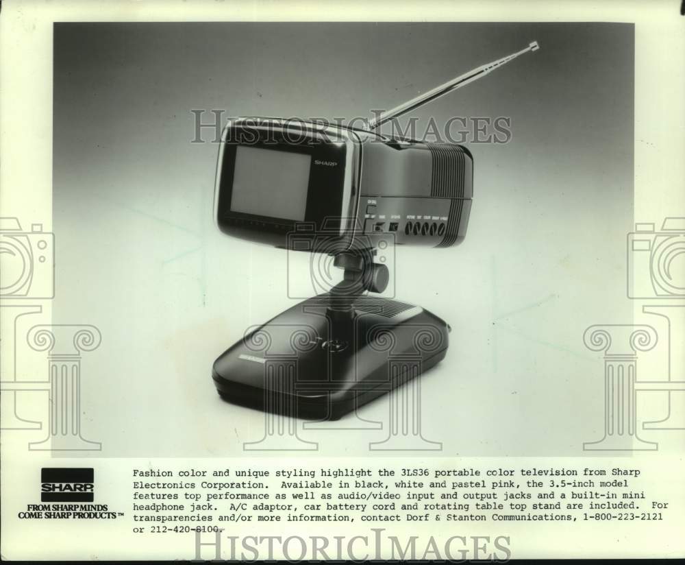 1986 Press Photo 3LS36 Portable Color Television, Sharp Electronics Corporat - Historic Images