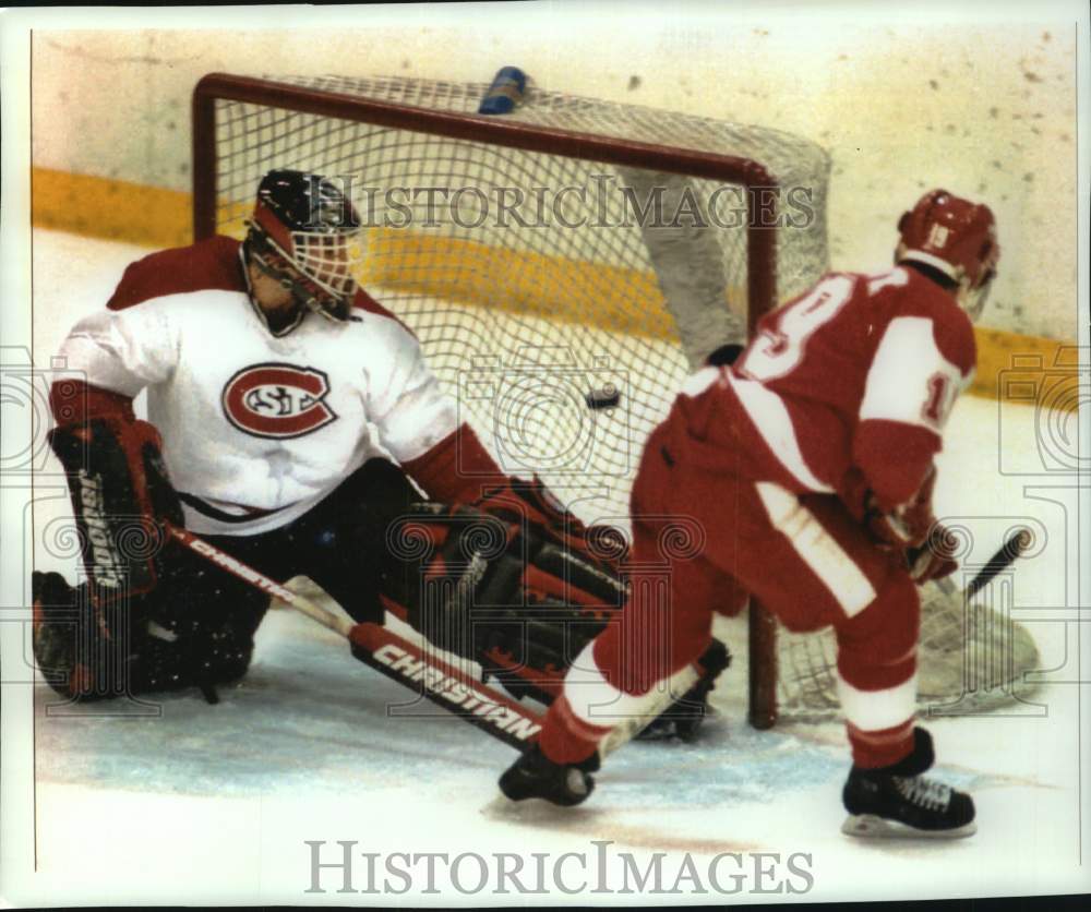 1995 Press Photo University of Wisconsin Badger&#39;s at St. Cloud State, Hockey - Historic Images