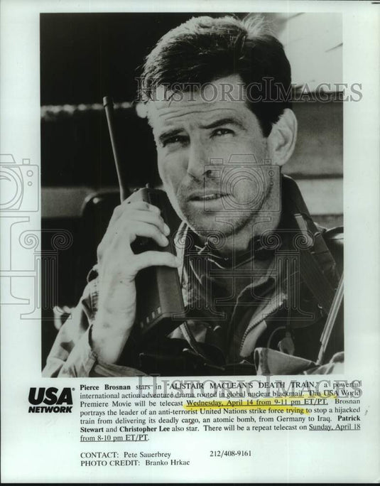 1993 Press Photo Pierce Brosnan in "Alistair MacLean's Death Train" - mjc33925 - Historic Images