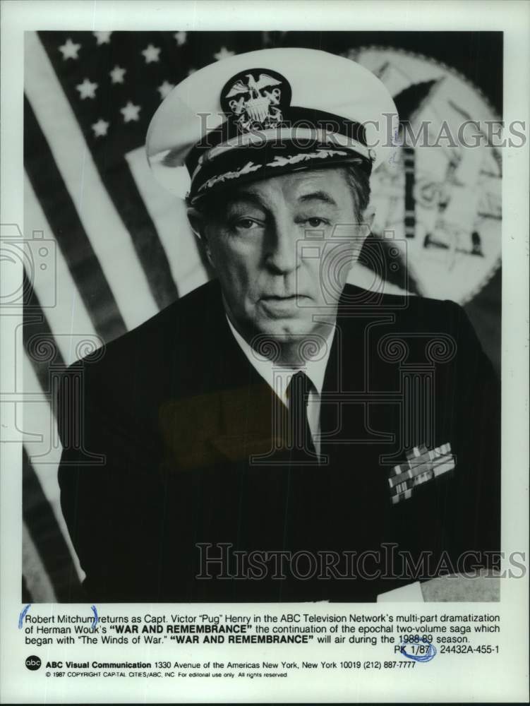 1987 Press Photo Robert Mitchum in War and Remembrance - mjc34001 - Historic Images