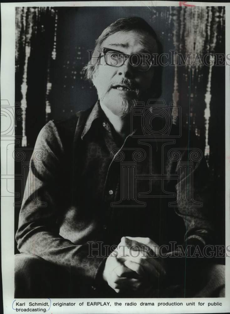 1978 Press Photo Playwright Karl Schmidt, orginator of &quot;Earplay&quot; on the radio - Historic Images