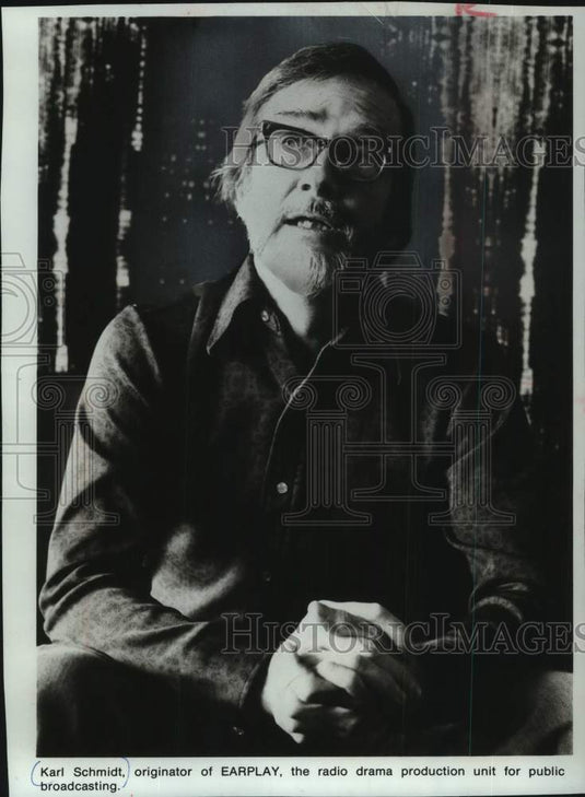 1978 Press Photo Playwright Karl Schmidt, orginator of "Earplay" on the radio - Historic Images