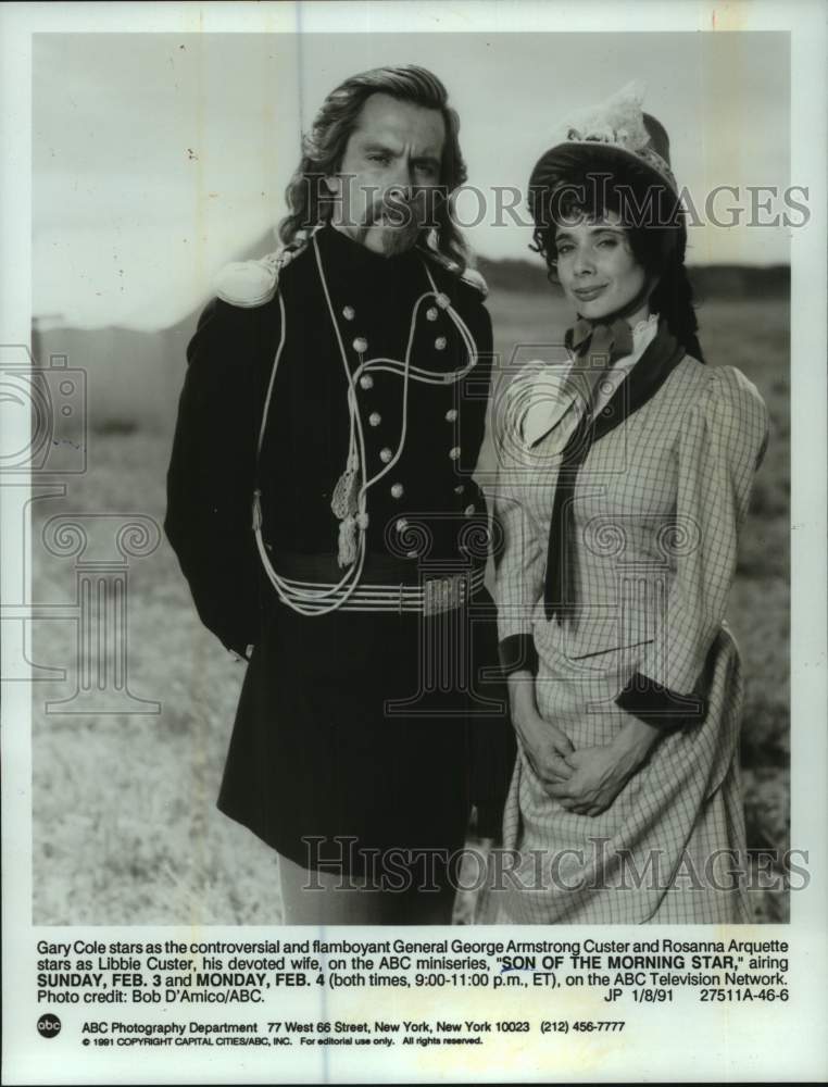 1991 Press Photo Gary Cole &amp; Rosanna Arquette star in &quot;Son Of The Morning Star&quot; - Historic Images