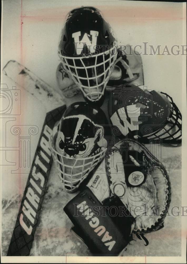 1993 Press Photo Three of UVM Goalies selected a different Mask Design - Historic Images