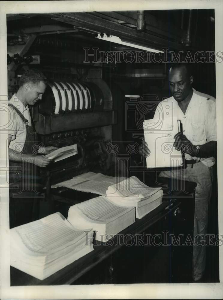 1957, Individual Income Tax Forms at the Government Printing Office - Historic Images