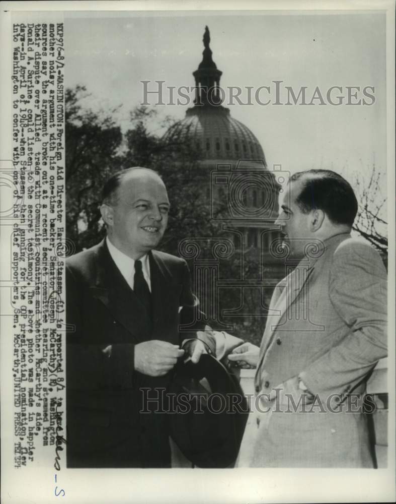 1948 Press Photo Minnesota Governor Harold Stassen with Senator Joseph McCarthy- Historic Images