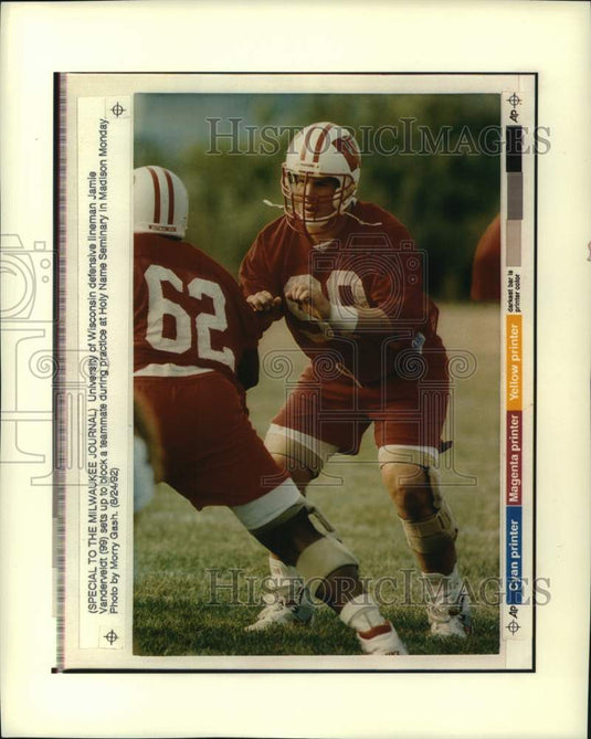 1992 UW football's Jamie Vanderveldt during practice, Madison - Historic Images