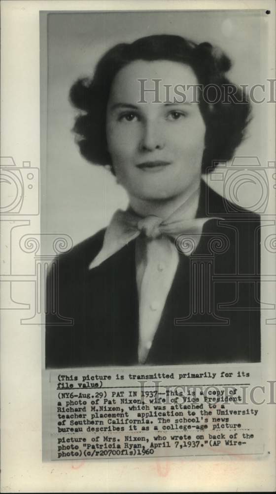 1937, Patricia Nixon, wife of Vice-President Richard M. Nixon - Historic Images