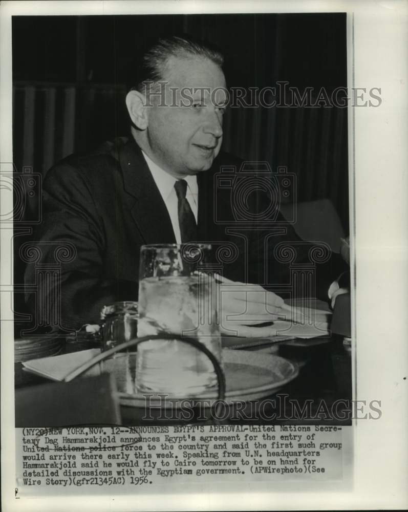 1956, UN Secretary General Dag Hammarskjold at UN headquarters NY. - Historic Images