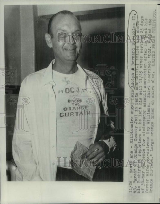 1954, Adolf Bernhard Spreckles II leaving Orange County Jail - Historic Images