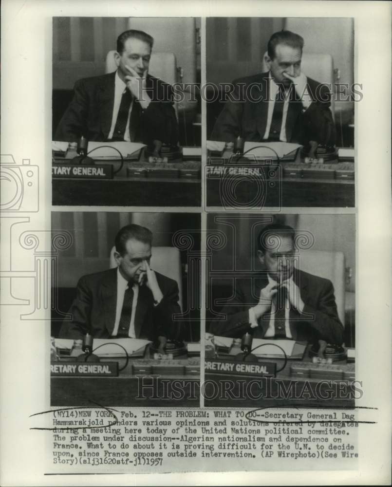 1957 United Nations Secretary General, Dag Hammarskjold at a meeting - Historic Images