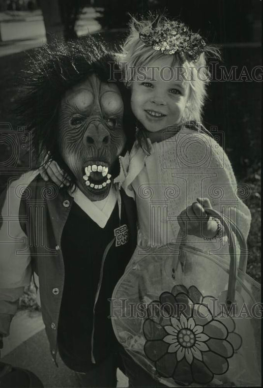 1983, Richard Chojnacki and sister Brenda during trick-or-treating - Historic Images