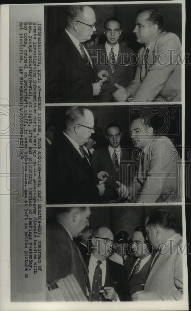 1954, Senator Karl Mundt and Senator Joseph McCarthy at trials - Historic Images