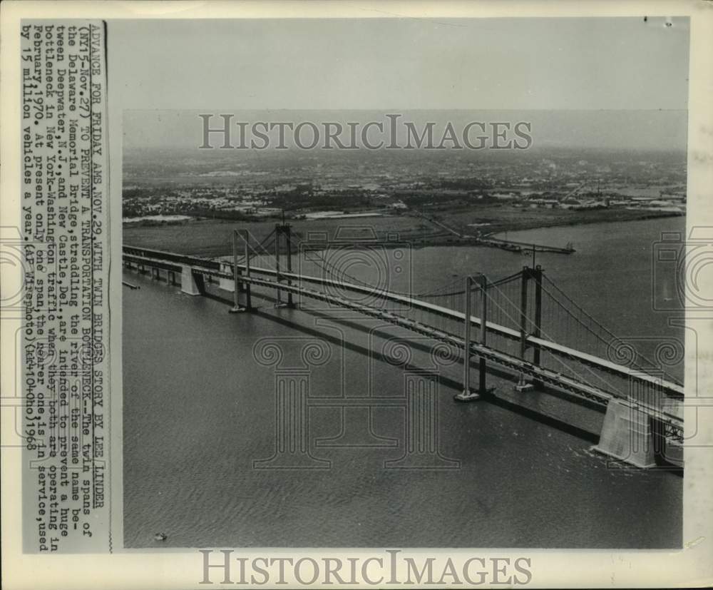 1968 Twin bridges of Delaware Memorial Bridge span Delaware River - Historic Images