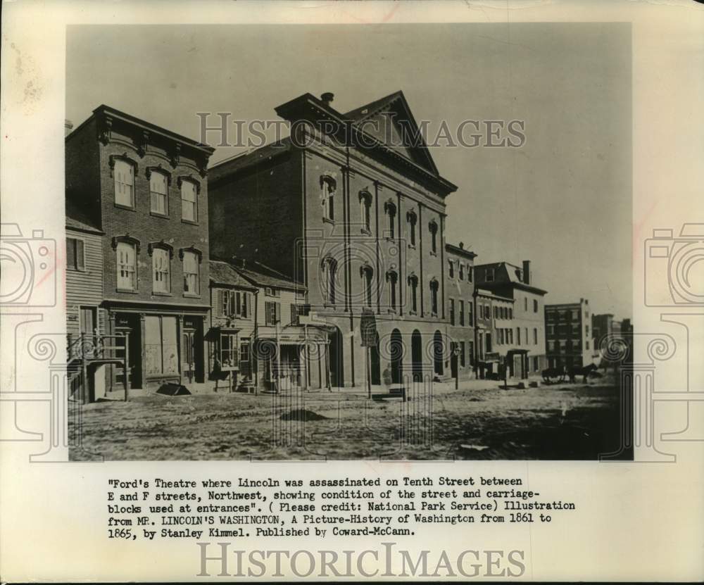 1957 Press Photo Drawing depicting Ford's Theater where Lincoln was assassinated- Historic Images