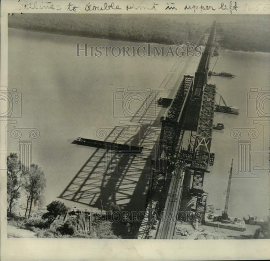 1950, New Bridge going up over Ohio River, Near Cairo, Illinois - Historic Images