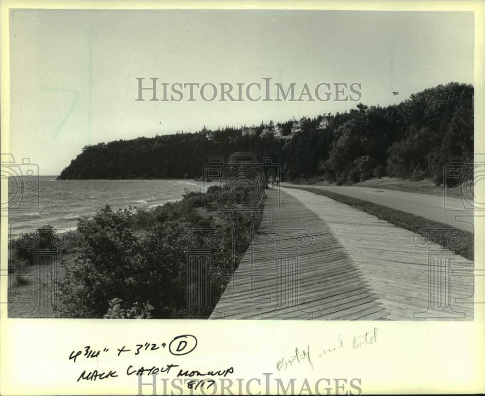 1981, Boardwalk along the shore of Mackinac Island, MI - mjc35726 - Historic Images