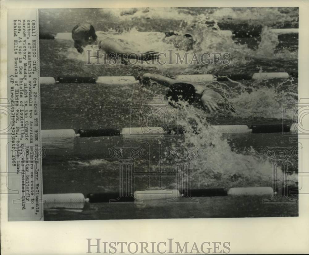 1968 Press Photo Lynn McClements wins Olympic 100-meter butterfly race - Historic Images