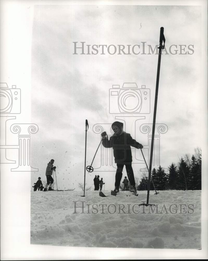 1963 Timothy Murphy skiing at Milwaukee Park ski school, Wisconsin - Historic Images