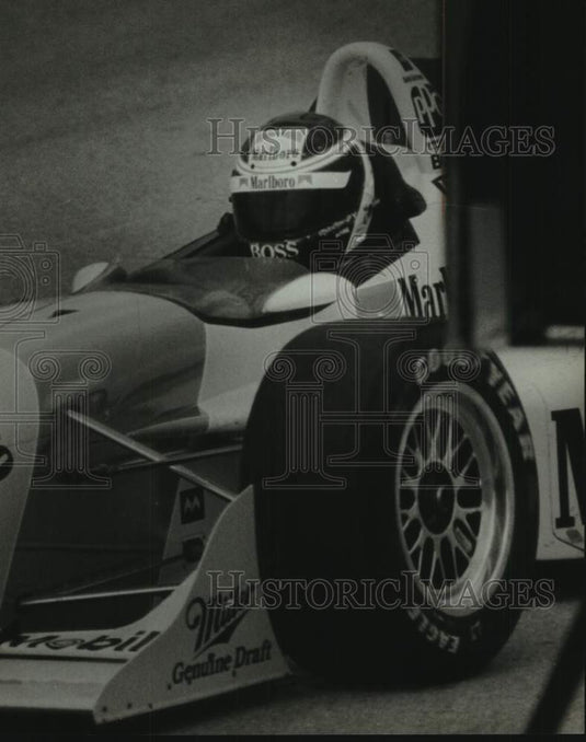 1994 Press Photo Paul Tracy in dragster during qualifying, Texaco/Havoline 200. - Historic Images