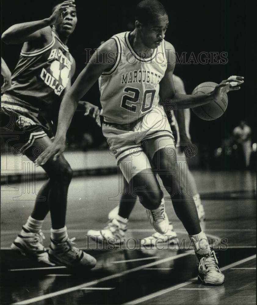 1990 Press Photo Marquette&#39;s Trevor Power Loses Dribble at Bradley Center - Historic Images