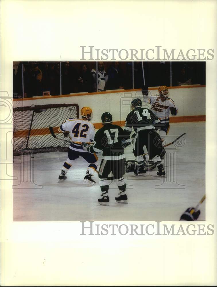 1993 Press Photo Stevens Point Hockey Team scores a goal, Wisconsin - mjc36351 - Historic Images