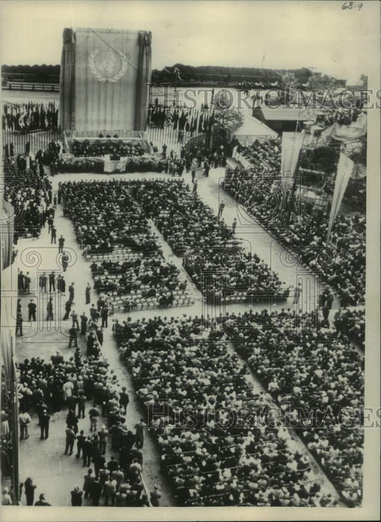 1949, laying of corner stone for United Nations Building ceremony - Historic Images