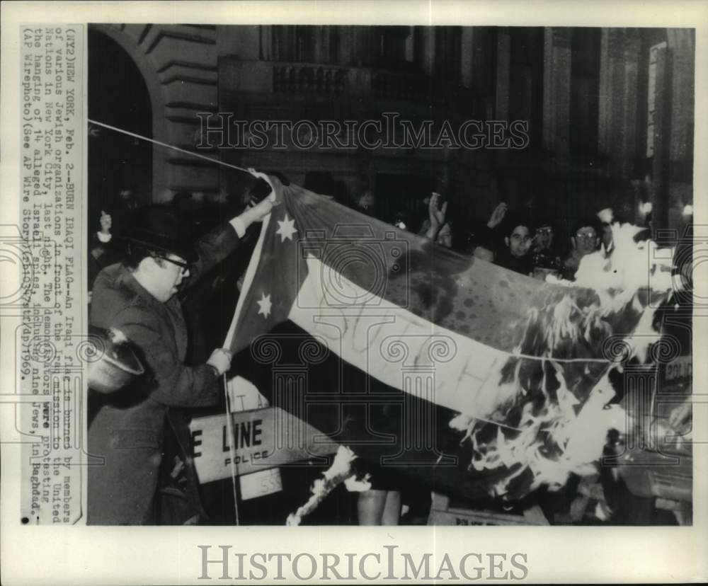 1969 Protesters burn Iraqi flag at the United Nations in New York - Historic Images