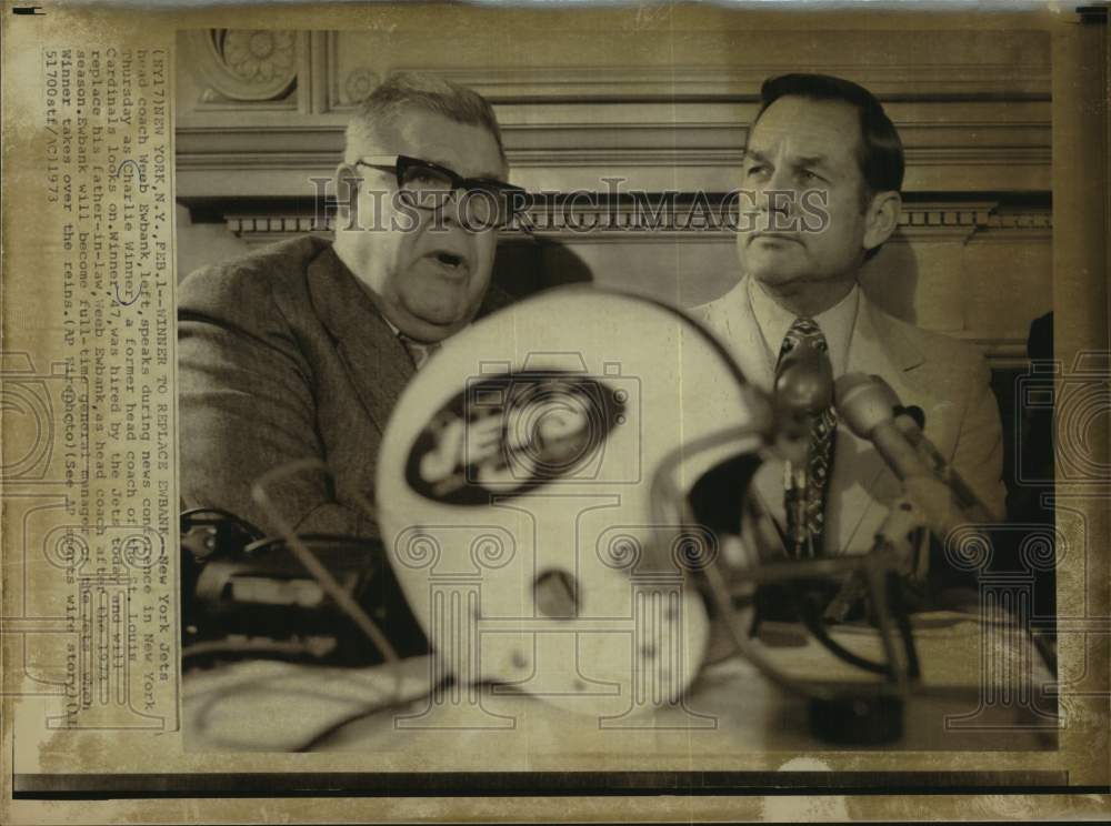 1973 Press Photo Charlie Winner replaces Weeb Ewbank as Jets football head coach- Historic Images