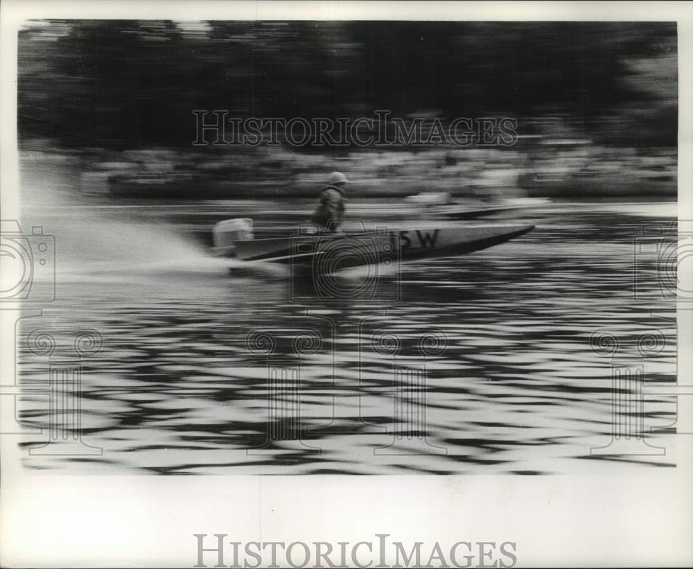 1962  Boat racing at Waukesha Wisconsin Frame Park catching air. - Historic Images