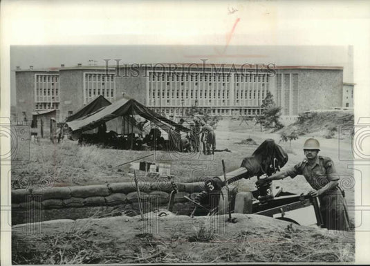 1961, Indian troops of U.N. force man guns near a Congo university - Historic Images