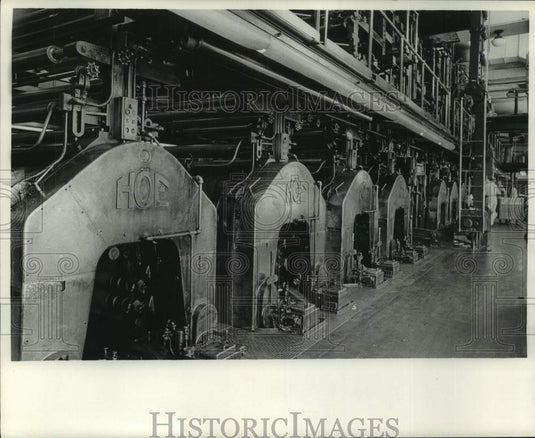 1968, View of HOE equipment in press room of Milwaukee Journal - Historic Images
