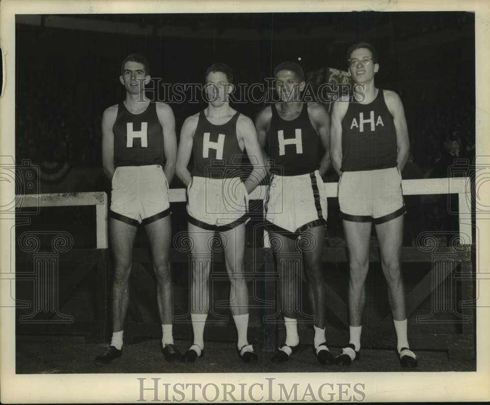 1954 Four runners of Harvard&#39;s Mile Relay Team at Arena, Milwaukee - Historic Images