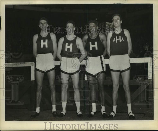 1954 Four runners of Harvard's Mile Relay Team at Arena, Milwaukee - Historic Images