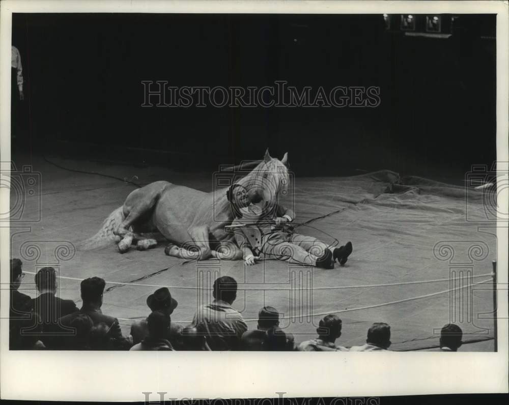 1963, Tony the Wonder Horse & master Rosaire at Milwaukee Sports Show - Historic Images